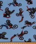 Motorcross On Blue Sports Dirt Bike Fleece Fabric Print By The Yard A408.14. Fixed Price $12.97.