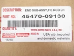 Genuine Oem Toyota 45470-09130 Driver Front Outer Tie Rod End 2011-2020 Sienna. Fixed Price $97.97.